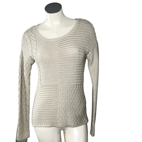 SAHALIE Cream Cable Knit Pattern Block Long Sleeve Sweater Women's Size S - Picture 4 of 16